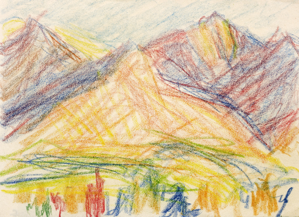 Sigismund Righini: Berge im Herbstlicht, 1925, Farbstift auf Papier, Inv.Nr. SR 537. Foto: Reto Pedrini © Stiftung Righini-Fries Zürich Sigismund Righini: Berge im Herbstlicht, 1925, Farbstift auf Papier, Inv.Nr. SR 537. Foto: Reto Pedrini © Stiftung Righini-Fries Zürich