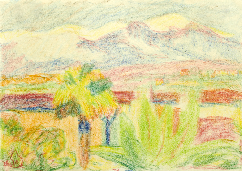 Sigismund Righini: Monte San Giorgio bei Lugano, 1926, Farbstift auf Papier, Inv.Nr. SR 509. Foto: Reto Pedrini © Stiftung Righini-Fries Zürich Sigismund Righini: Monte San Giorgio bei Lugano, 1926, Farbstift auf Papier, Inv.Nr. SR 509. Foto: Reto Pedrini © Stiftung Righini-Fries Zürich