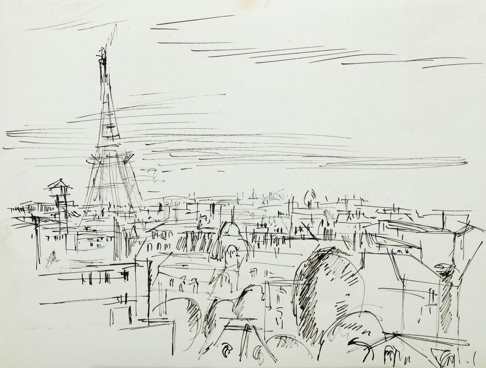 Hanny Fries: Paris. Eiffelturm, ohne Datum, Tusche auf Papier, Inv.Nr. HF 831. Foto: Reto Pedrini © Stiftung Righini-Fries, Zürich