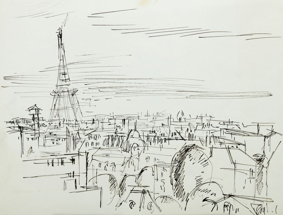 Hanny Fries: Paris. Eiffelturm, ohne Datum, Tusche auf Papier, Inv.Nr. HF 831. Foto: Reto Pedrini © Stiftung Righini-Fries, Zürich Hanny Fries: Paris. Eiffelturm, ohne Datum, Tusche auf Papier, Inv.Nr. HF 831. Foto: Reto Pedrini © Stiftung Righini-Fries, Zürich