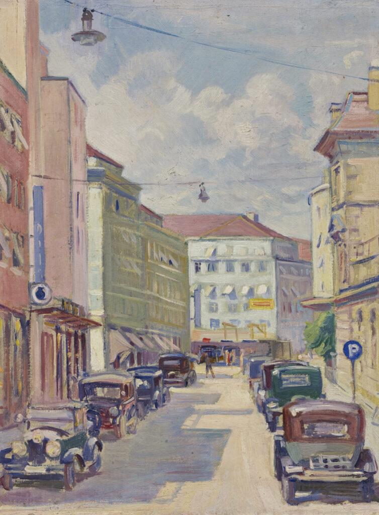 Willy Fries: An der Sihlporte, um 1930, Öl auf Karton, Inv.Nr. WF 190. Foto: Reto Pedrini © Stiftung Righini-Fries Zürich Willy Fries: An der Sihlporte, um 1930, Öl auf Karton, Inv.Nr. WF 190. Foto: Reto Pedrini © Stiftung Righini-Fries Zürich