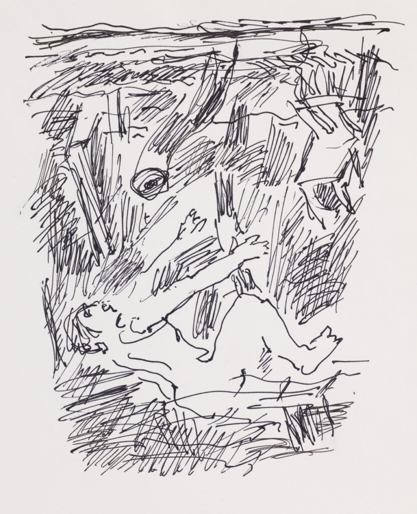 Hanny Fries: Dritter Traum. unter Wasser III, um 1999, Tusche auf Papier, Inv.Nr. HF 485.3. Foto: Reto Pedrini © Stiftung Righini-Fries Zürich Hanny Fries: Dritter Traum. unter Wasser III, um 1999, Tusche auf Papier, Inv.Nr. HF 485.3. Foto: Reto Pedrini © Stiftung Righini-Fries Zürich