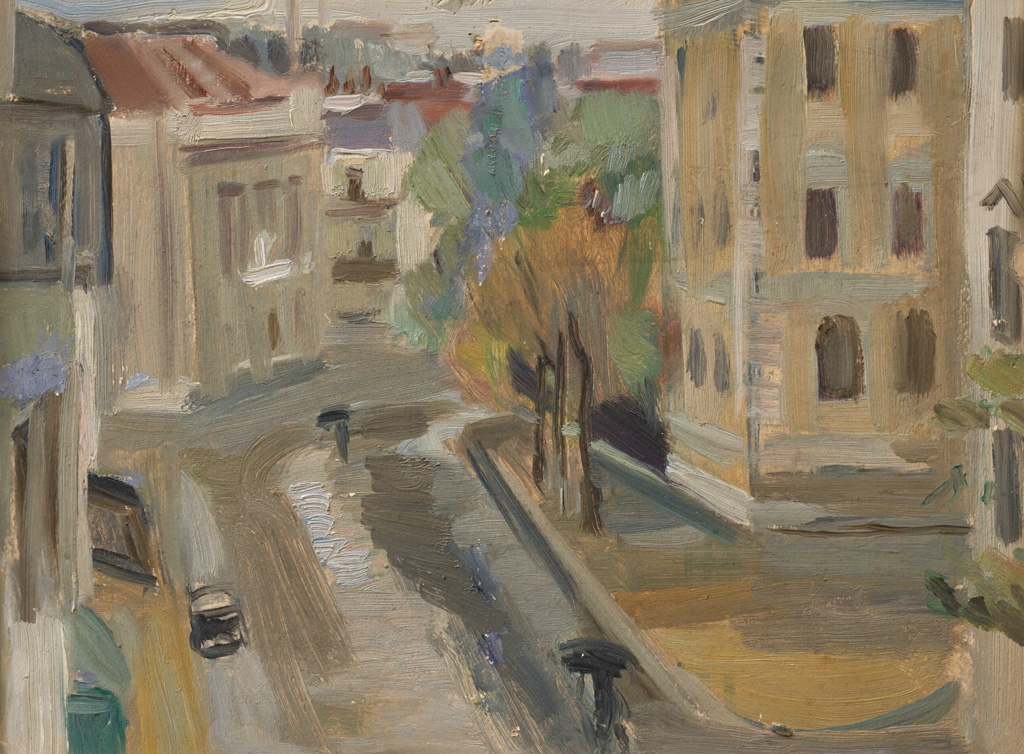 Hanny Fries: Genfer Strasse, 1941, Öl auf Karton, Inv.Nr. HF 19. Foto: Reto Pedrini © Stiftung Righini-Fries Zürich Hanny Fries: Genfer Strasse, 1941, Öl auf Karton, Inv.Nr. HF 19. Foto: Reto Pedrini © Stiftung Righini-Fries Zürich