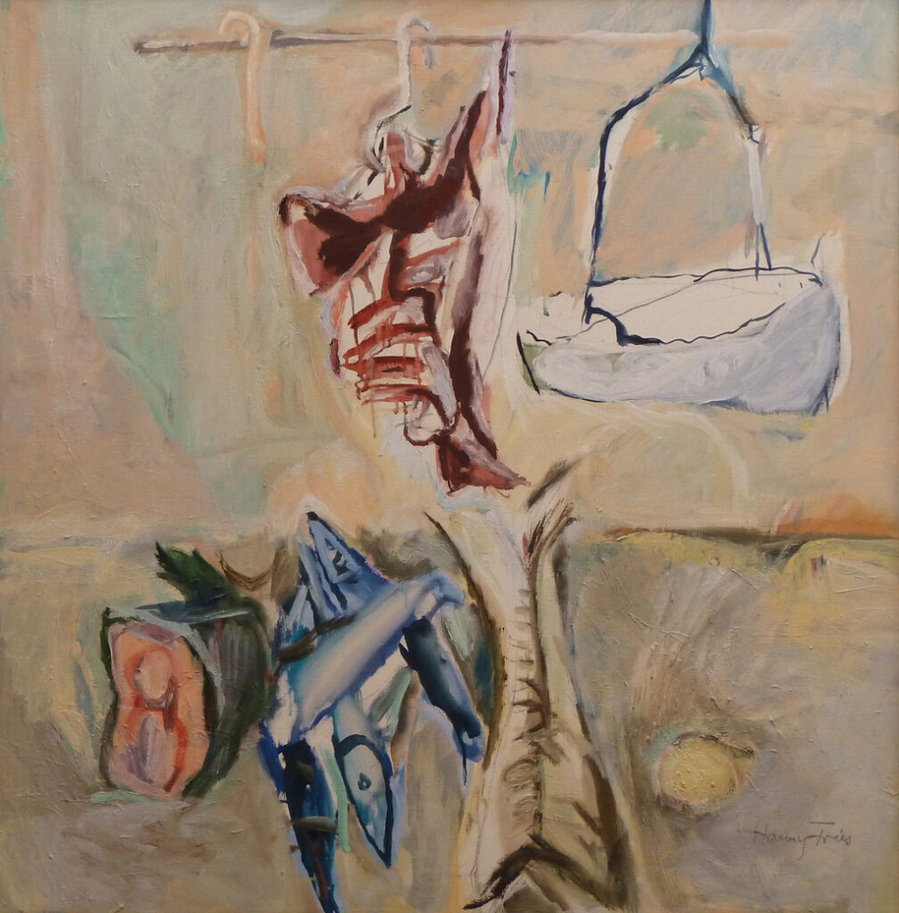 Hanny Fries: Fisch und Fleisch, um 1976, Öl auf Leinwand, Inv.Nr. 102. © Stiftung Righini-Fries Zürich Hanny Fries: Fisch und Fleisch, um 1976, Öl auf Leinwand, Inv.Nr. 102. © Stiftung Righini-Fries Zürich