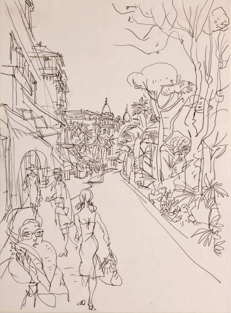 Hanny Fries: La Croisette. Cannes, 1963, Bleistift auf Papier, Inv.Nr. HF 540. Foto: Reto Pedrini © Stiftung Righini-Fries Zürich Hanny Fries: La Croisette. Cannes, 1963, Bleistift auf Papier, Inv.Nr. HF 540. Foto: Reto Pedrini © Stiftung Righini-Fries Zürich