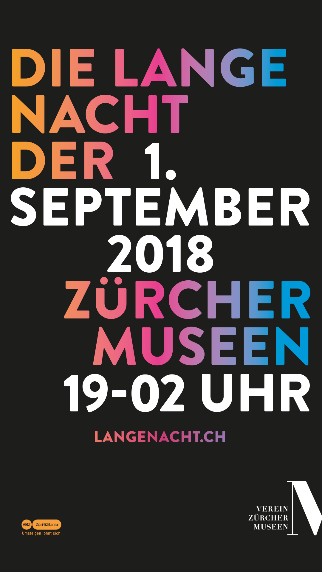 Plakat zur Langen Nacht 2018 © Verein Zürcher Museen
