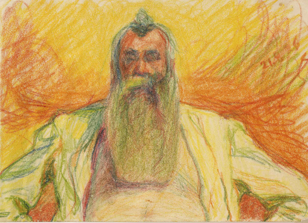 Sigismund Righini: Selbstbildnis mit offenem Hemd (56 Jahre), Farbstift auf Papier, 1926, Inv.Nr. SR 376. Foto: Reto Pedrini © Stiftung Righini-Fries Zürich Sigismund Righini: Selbstbildnis mit offenem Hemd (56 Jahre), Farbstift auf Papier, 1926, Inv.Nr. SR 376. Foto: Reto Pedrini © Stiftung Righini-Fries Zürich