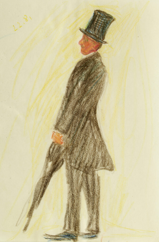 Sigismund Righini: Ohne Titel [Der Flaneur¨, 22.08.1930, Farbstift auf Papier. Foto: Reto Pedrini © Stiftung Righini-Fries Zürich Sigismund Righini: Ohne Titel [Der Flaneur¨, 22.08.1930, Farbstift auf Papier. Foto: Reto Pedrini © Stiftung Righini-Fries Zürich