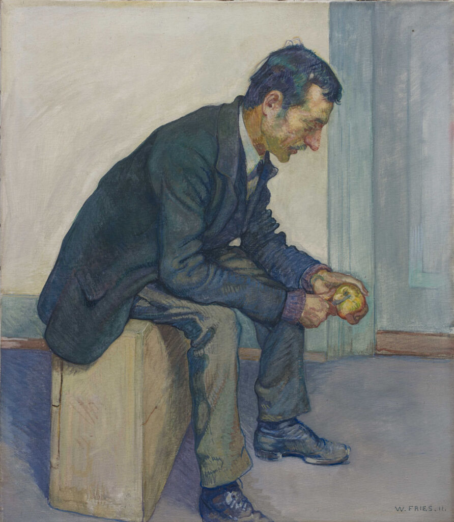 Willy Fries: Der Apfelschäler, 1911, Gouache auf Leinwand, Inv.Nr. WF 33. Foto: Reto Pedrini © Stiftung Righini-Fries Zürich Willy Fries: Der Apfelschäler, 1911, Gouache auf Leinwand, Inv.Nr. WF 33. Foto: Reto Pedrini © Stiftung Righini-Fries Zürich