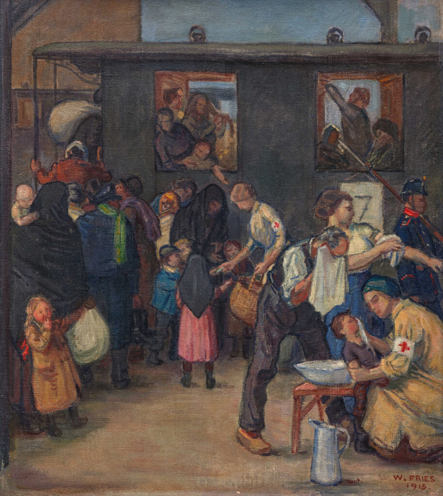 Willy Fries: Interniertenzug durch die Schweiz, 1915, Öl auf Leinwand, Inv.Nr. WF 79. Foto: Reto Pedrini © Stiftung Righini-Fries Zürich Willy Fries: Interniertenzug durch die Schweiz, 1915, Öl auf Leinwand, Inv.Nr. WF 79. Foto: Reto Pedrini © Stiftung Righini-Fries Zürich