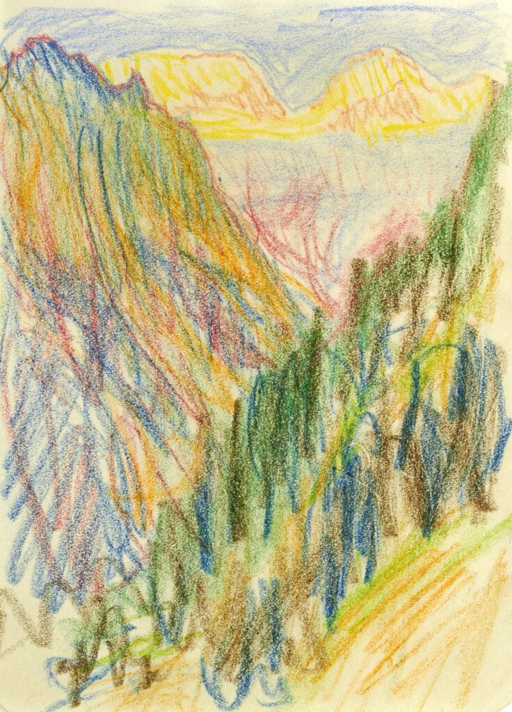 Sigismund Righini: Göschenen I, 1925, Farbstift auf Papier, Inv.Nr. SR 547.1. Foto: Reto Pedrini © Stiftung Righini-Fries, Zürich Sigismund Righini: Göschenen I, 1925, Farbstift auf Papier, Inv.Nr. SR 547.1. Foto: Reto Pedrini © Stiftung Righini-Fries, Zürich