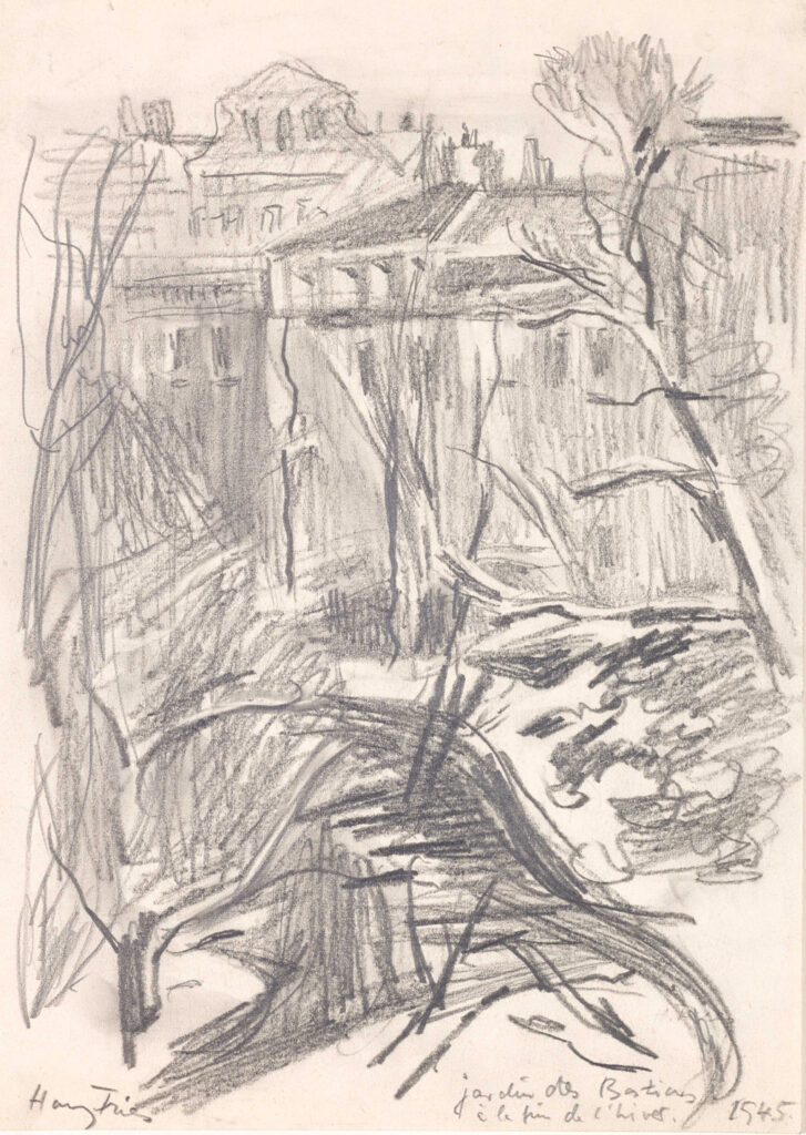 Hanny Fries: Jardin des Bastions à la fin de l'hiver, 1945, Bleistift auf Papier, Inv.Nr. HF 282. Foto: Reto Pedrini © Stiftung Righini-Fries, Zürich Hanny Fries: Jardin des Bastions à la fin de l'hiver, 1945, Bleistift auf Papier, Inv.Nr. HF 282. Foto: Reto Pedrini © Stiftung Righini-Fries, Zürich