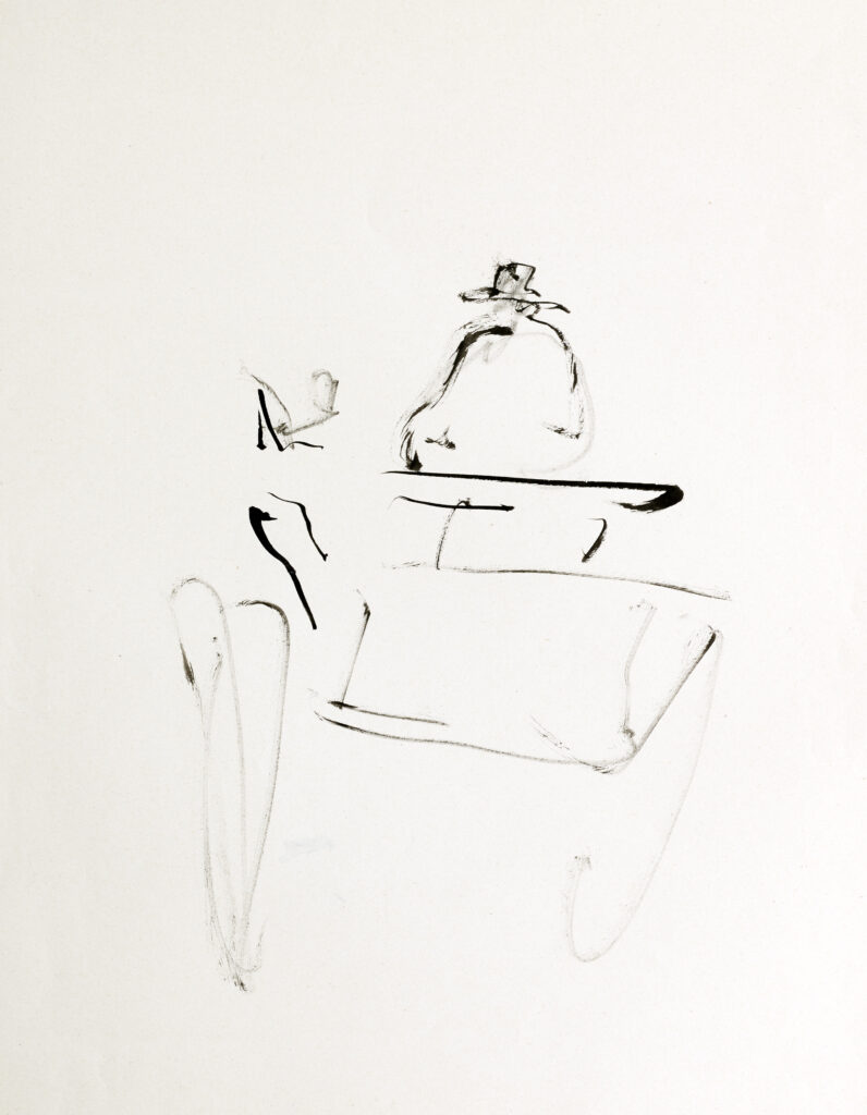 Hanny Fries: Ohne Titel [Ein Kutscher], 1955, Tusche auf Papier, Inv.Nr. HF 729. Foto Reto Pedrini © Stiftung Righini-Fries Zürich