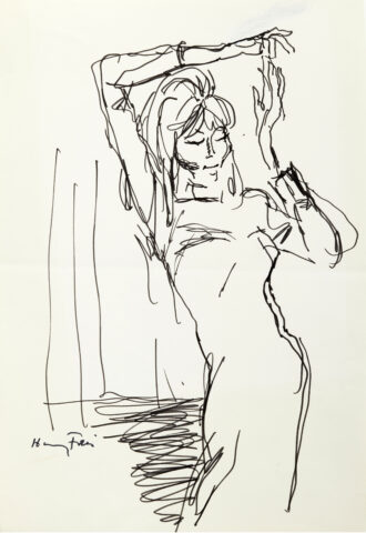 Hanny Fries: Juliette Gréco (1927–2020), 1976, Tusche auf Papier, Inv.Nr. HF 913.1. Foto Reto Pedrini © Stiftung Righini-Fries Zürich.