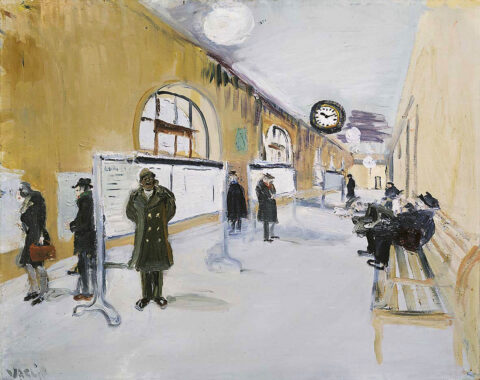 Bild 1: Varlin: Wartesaal des Bahnhofs in Montreux, 1936-1944, Öl auf Karton, Kat. 133. Foto: Reto Pedrini © P. Guggenheim, Bondo.