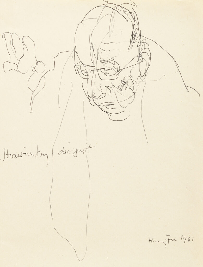Hanny Fries: Igor Strawinsky, 1961, Kugelschreiber auf Papier, Inv.Nr. HF 1037.1. Foto: Reto Pedrini © Stiftung Righini-Fries Zürich Hanny Fries: Igor Strawinsky, 1961, Kugelschreiber auf Papier, Inv.Nr. HF 1037.1. Foto: Reto Pedrini © Stiftung Righini-Fries Zürich