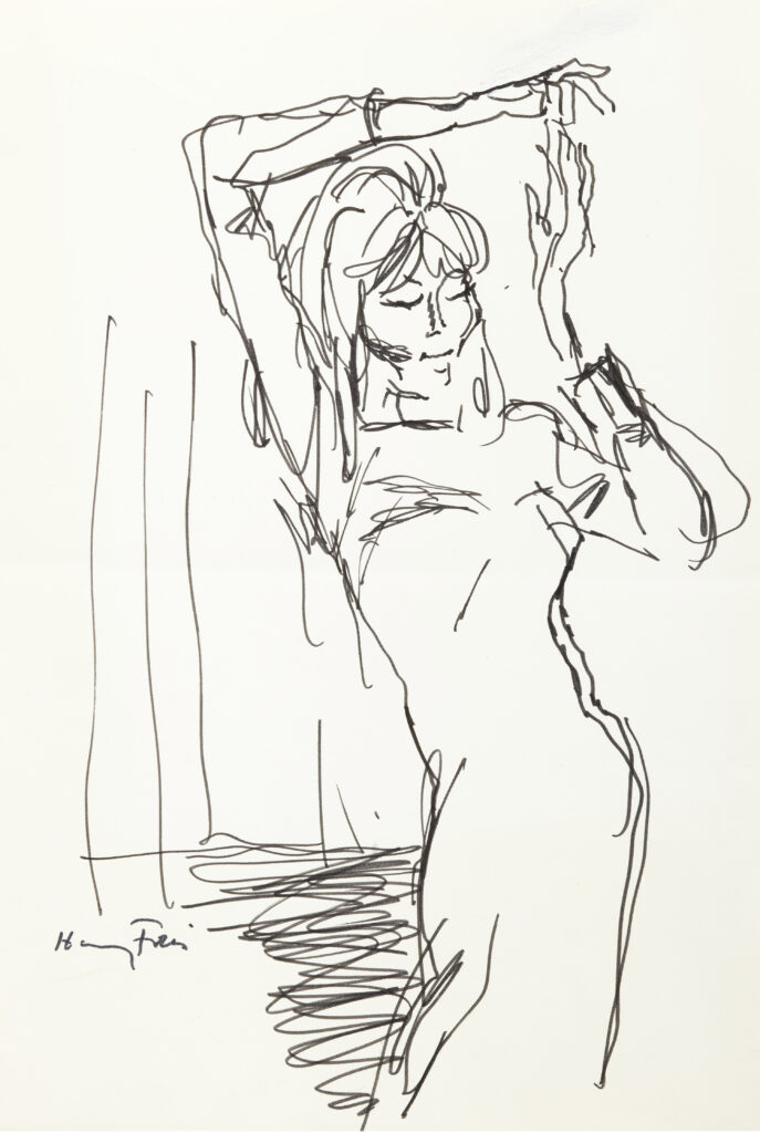 Hanny Fries: Juliette Gréco, 1976, Tusche auf Papier, Inv.Nr. HF 913.1. Foto: Reto Pedrini © Stiftung Righini-Fries Zürich Hanny Fries: Juliette Gréco, 1976, Tusche auf Papier, Inv.Nr. HF 913.1. Foto: Reto Pedrini © Stiftung Righini-Fries Zürich