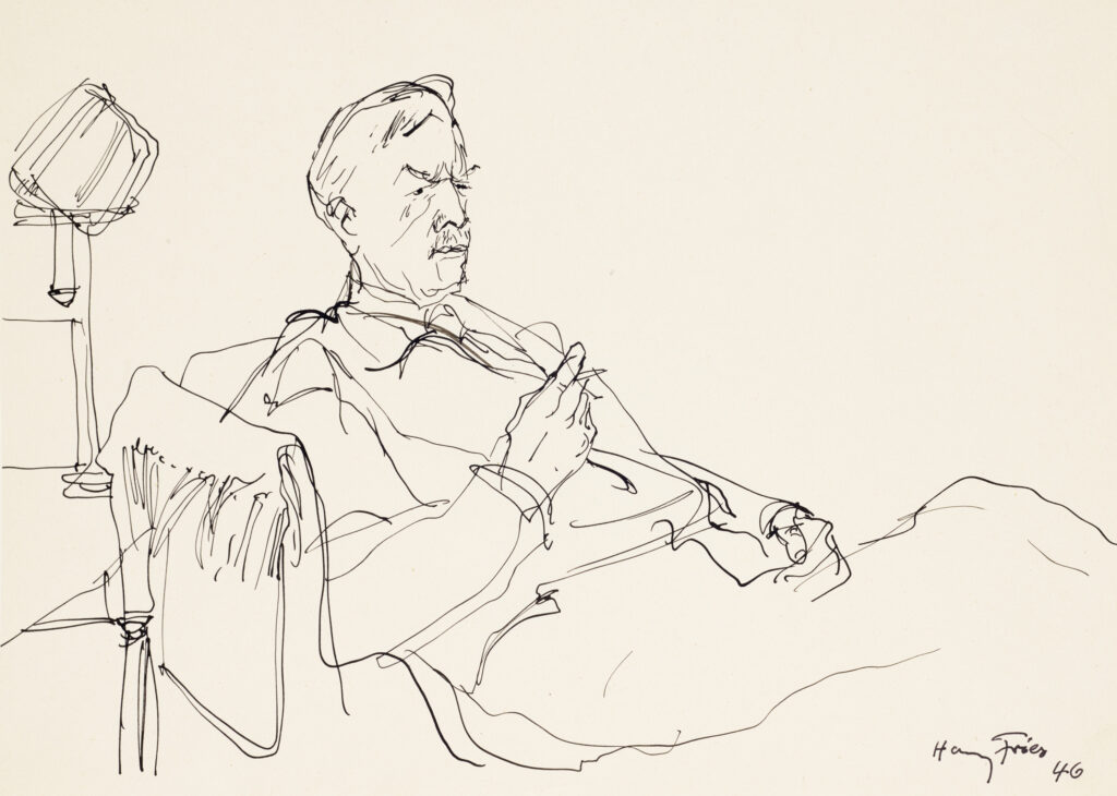 Hanny Fries: Charles Ferdinand Ramuz, 1946, Tusche auf Papier, Inv.Nr. HF 270.2. Foto: Reto Pedrini © Stiftung Righini-Fries Zürich Hanny Fries: Charles Ferdinand Ramuz, 1946, Tusche auf Papier, Inv.Nr. HF 270.2. Foto: Reto Pedrini © Stiftung Righini-Fries Zürich