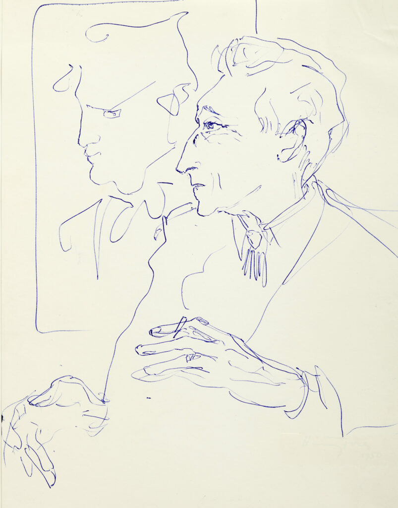 Hanny Fries: Jean Cocteau, 1950, Kugelschreiber auf Papier, Inv.Nr. HF 884.2. Foto: Reto Pedrini © Stiftung Righini-Fries Zürich. Hanny Fries: Jean Cocteau, 1950, Kugelschreiber auf Papier, Inv.Nr. HF 884.2. Foto: Reto Pedrini © Stiftung Righini-Fries Zürich.