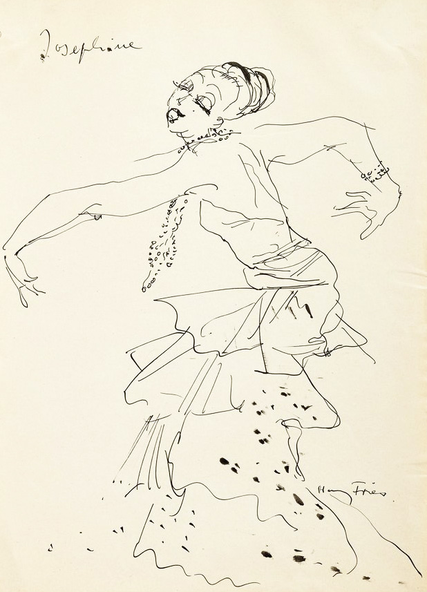 Hanny Fries: Josephine Baker, um 1950, Tusche auf Papier, Inv.Nr. HF 934.1. Foto: Reto Pedrini © Stiftung Righini-Fries Zürich