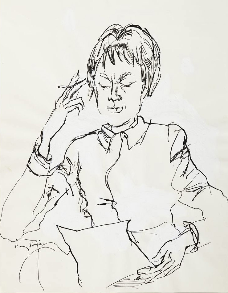 Hanny Fries: Ingeborg Bachmann, um 1959, Tusche auf Papier, Inv.Nr. HF 982.1. Foto: Reto Pedrini © Stiftung Righini-Fries Zürich Hanny Fries: Ingeborg Bachmann, um 1959, Tusche auf Papier, Inv.Nr. HF 982.1. Foto: Reto Pedrini © Stiftung Righini-Fries Zürich