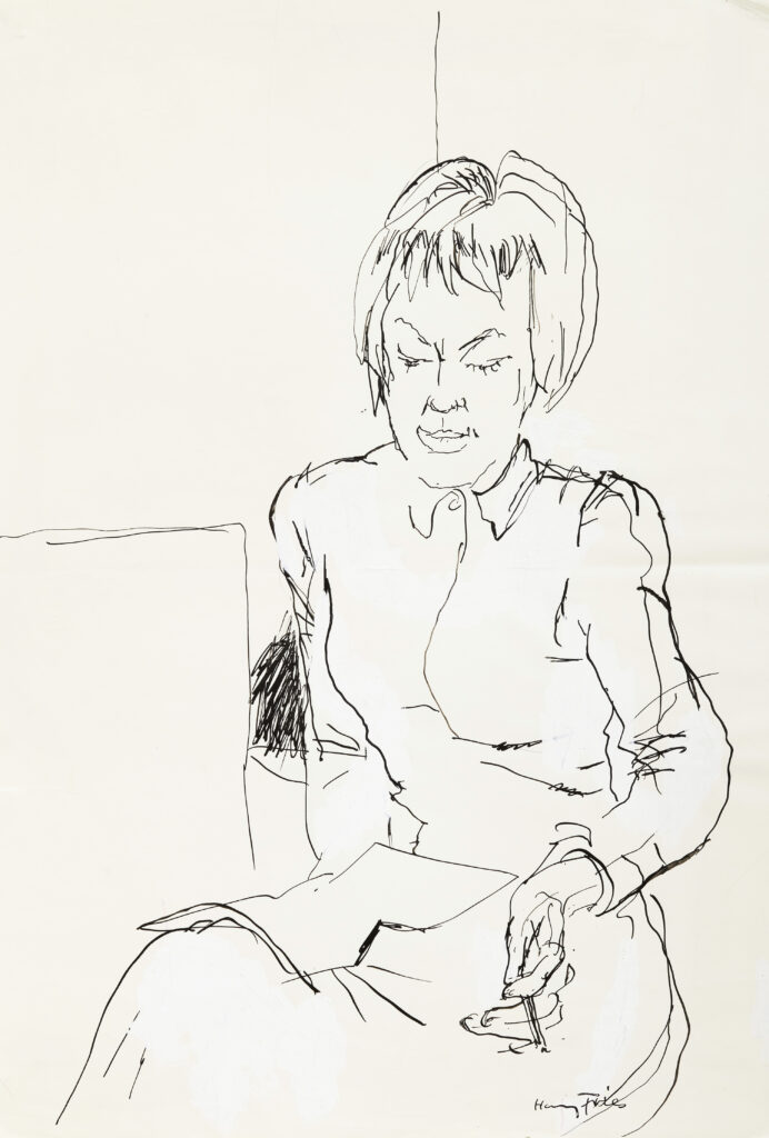 Hanny Fries: Ingeborg Bachmann, um 1960, Tusche auf Papier, Inv.Nr. HF 982.7. Foto: Reto Pedrini © Stiftung Righini-Fries Zürich