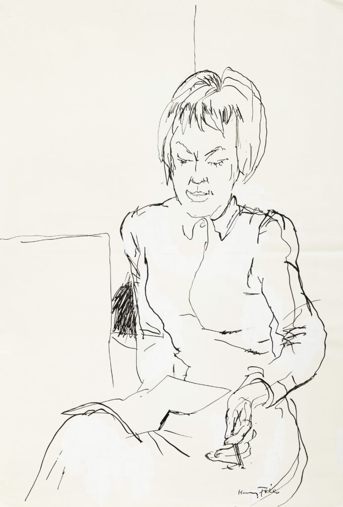 Hanny Fries: Ingeborg Bachmann, um 1960, Tusche auf Papier, Inv.Nr. HF 982.7. Foto: Reto Pedrini © Stiftung Righini-Fries Zürich Hanny Fries: Ingeborg Bachmann, um 1960, Tusche auf Papier, Inv.Nr. HF 982.7. Foto: Reto Pedrini © Stiftung Righini-Fries Zürich