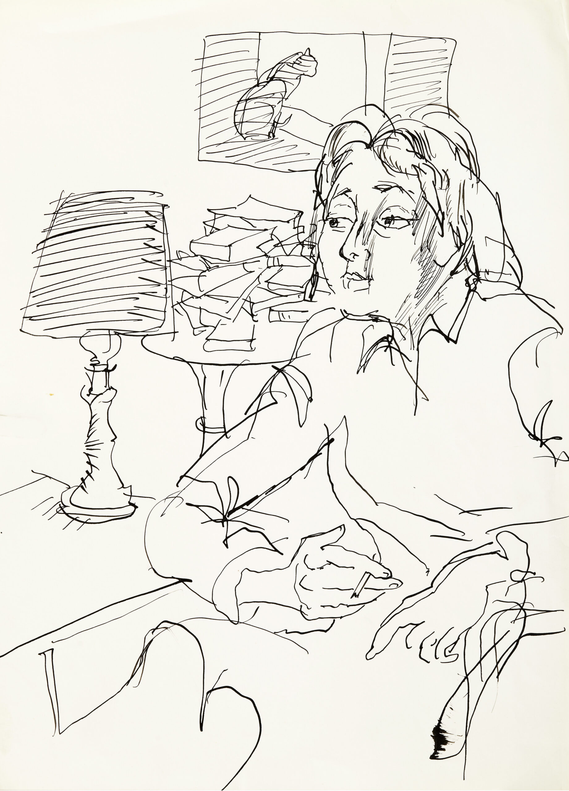 Hanny Fries: Marguerite Duras, 1962, Tusche auf Papier, Inv.Nr. HF 991.5. Foto: Reto Pedrini © Stiftung Righini-Fries Zürich