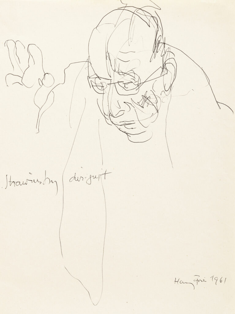 Hanny Fries: Igor Strawinsky, 1961, Kugelschreiber auf Papier, Inv.Nr. HF 1037.1. Foto: Reto Pedrini © Stiftung Righini-Fries Zürich Hanny Fries: Igor Strawinsky, 1961, Kugelschreiber auf Papier, Inv.Nr. HF 1037.1. Foto: Reto Pedrini © Stiftung Righini-Fries Zürich