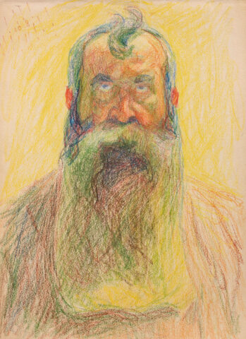 Sigismund Righini: Selbstbildnis auf gelb, 10.8.1927, Farbstift auf Papier, Inv.Nr. SR 379.2. Foto: Reto Pedrini © Stiftung Righini-Fries Zürich