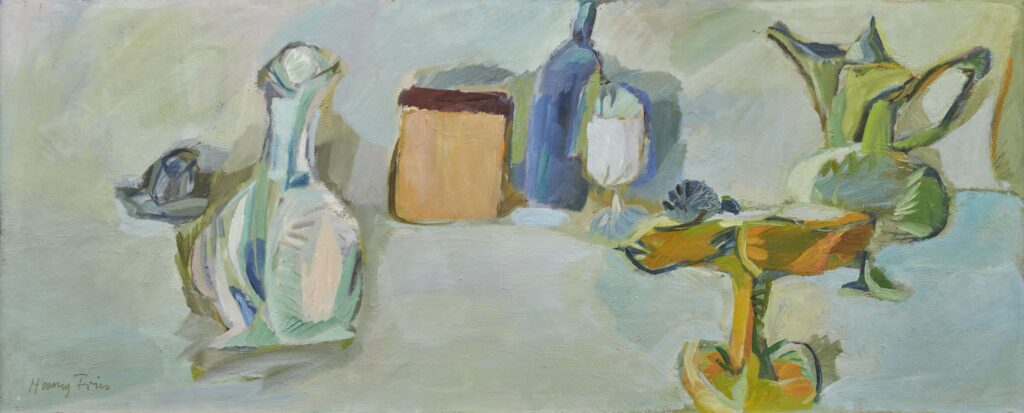 Hanny Fries: Längliches Stillleben, um 1961, Öl auf Leinwand, Inv.Nr. HF 49. Foto: Reto Pedrini © Stiftung Righini-Fries Zürich