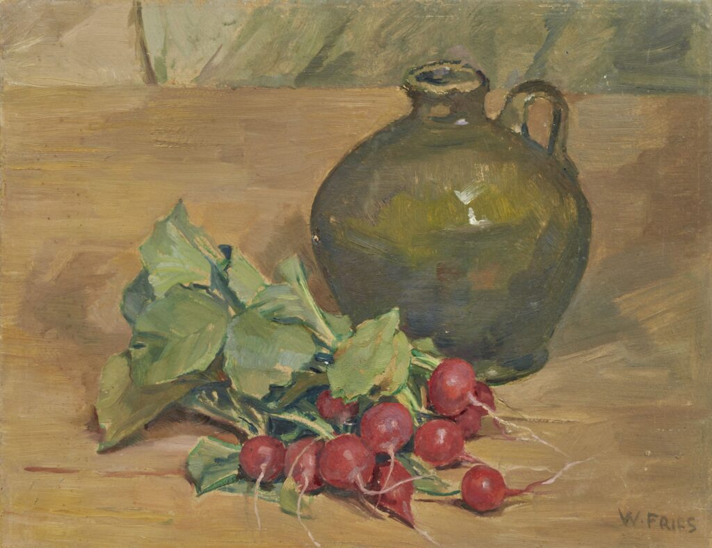 Willy Fries: [Ohne Titel] Stillleben mit Radieschen, ohne Datum, Öl auf Karton, Inv.Nr. WF 403. Foto: Reto Pedrini © Stiftung Righini-Fries Zürich