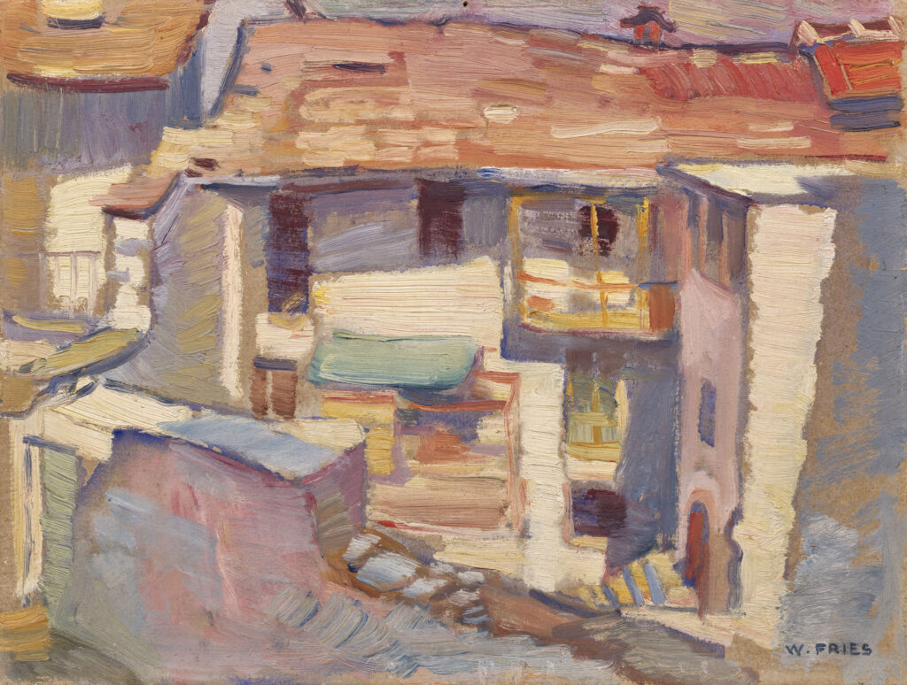 Willy Fries: Tessiner Häuser (Ascona), 1921, Öl auf Karton, Inv. Nr. WF 109. Foto: Reto Pedrini © Stiftung Righini-Fries Zürich