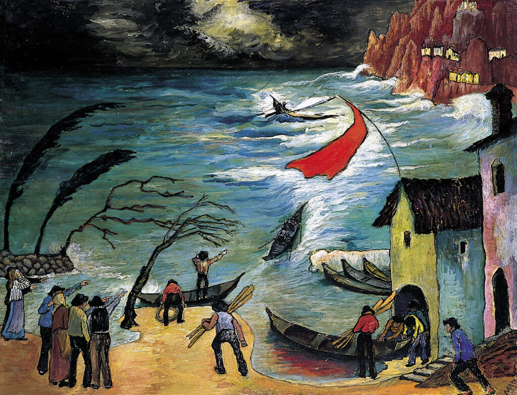 Marianne von Werefkin: Fischer im Sturm, 1923, Tempera auf Papier auf Karton, 48.5 x 63 cm. © Fondazione Marianne Werefkin, Museo Comunale d’Arte Moderna, Ascona