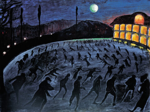 Marianne von Werefkin: Schlittschuhläufer, 1911, Tempera auf Papier auf Karton, 57 x 75 cm. © Fondazione Marianne Werefkin, Museo Comunale d’Arte Moderna, Ascona