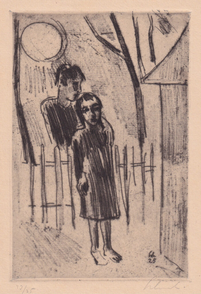 Gotthard Schuh: Paar mit Mond, 1925, Kaltnadelradierung, 11.4 x 18 cm. Foto: Reto Pedrini © Privatsammlung