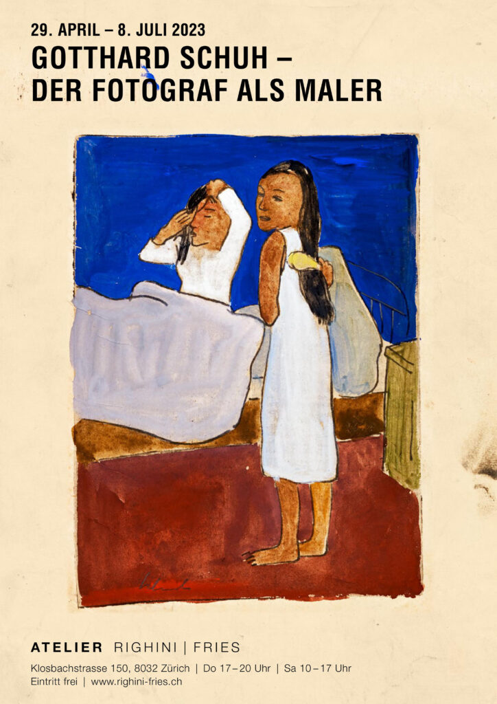 Ausstellungsplakat mit «Kämmende Mädchen, 1929, Radierung koloriert» von Gotthard Schuh. © Tschirren Schellenberg Ausstellungsplakat mit «Kämmende Mädchen, 1929, Radierung koloriert» von Gotthard Schuh. © Tschirren Schellenberg