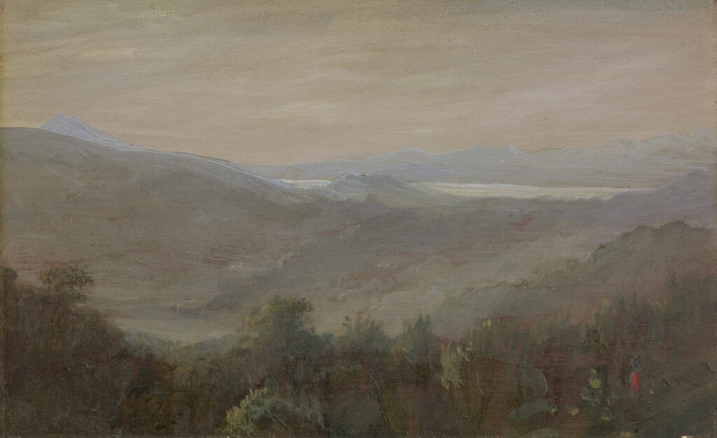 Gotthard Schuh: Bedigliora, Blick auf den Lago Maggiore, 1950, ÖI auf Pavatex, 29 x 46 cm. Foto: Reto Pedrini © Privatsammlung Gotthard Schuh: Bedigliora, Blick auf den Lago Maggiore, 1950, ÖI auf Pavatex, 29 x 46 cm. Foto: Reto Pedrini © Privatsammlung