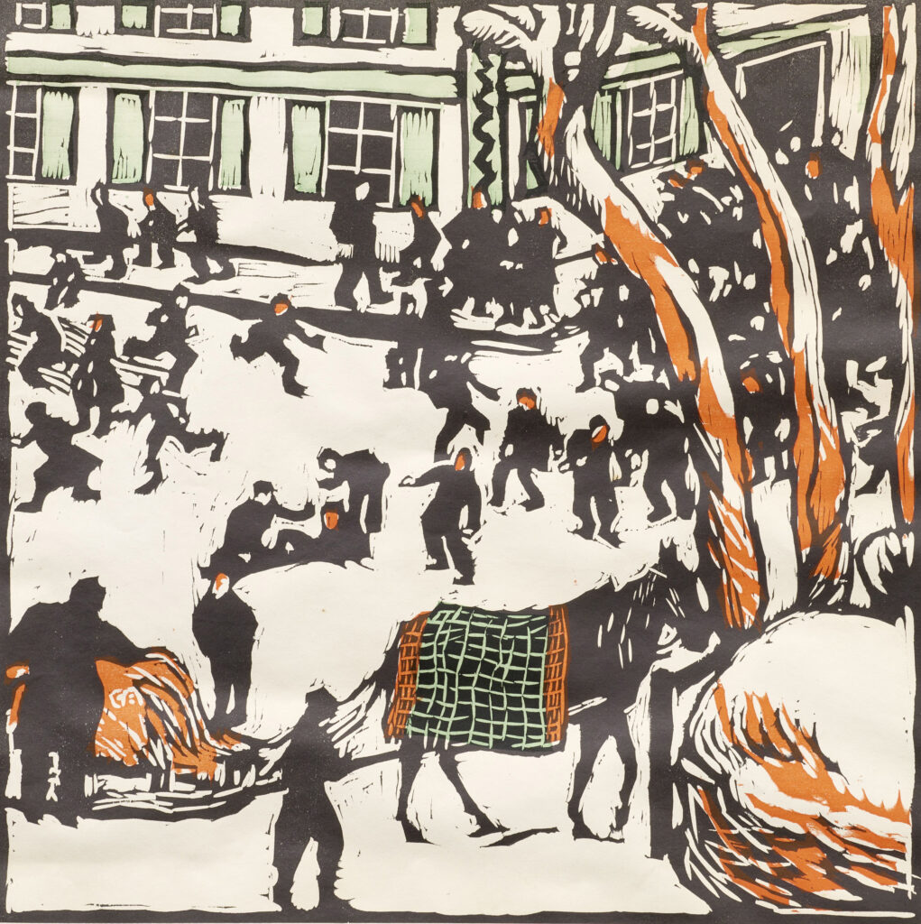 Cuno Amiet: Schulpause im Winter, 1909, Holzschnitt auf Papier, 58.5 x 46 cm, Foto: Reto Pedrini © D. Thalmann, Aarau, Switzerland