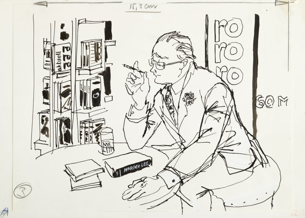 Hanny Fries: Heinrich Maria Ledig-Rowohlt, 1962, Tusche auf Papier, Inv.Nr. HF 896.1. Foto: Reto Pedrini © Stiftung Righini-Fries Zürich Hanny Fries: Heinrich Maria Ledig-Rowohlt, 1962, Tusche auf Papier, Inv.Nr. HF 896.1. Foto: Reto Pedrini © Stiftung Righini-Fries Zürich