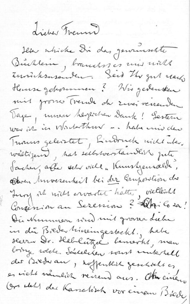 Briefausschnitt Sigismund Righini an Cuno Amiet, 26.5.1906. © Amiet-Archiv, Fondation Cuno Amiet, Aarau