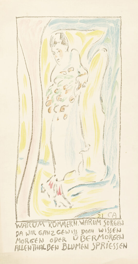Cuno Amiet: Frau mit Blumen. Neujahrsblatt 1921/22, Farblithografie. Foto: Reto Pedrini. Stiftung Righini-Fries Zürich © D. Thalmann, Aarau, Switzerland