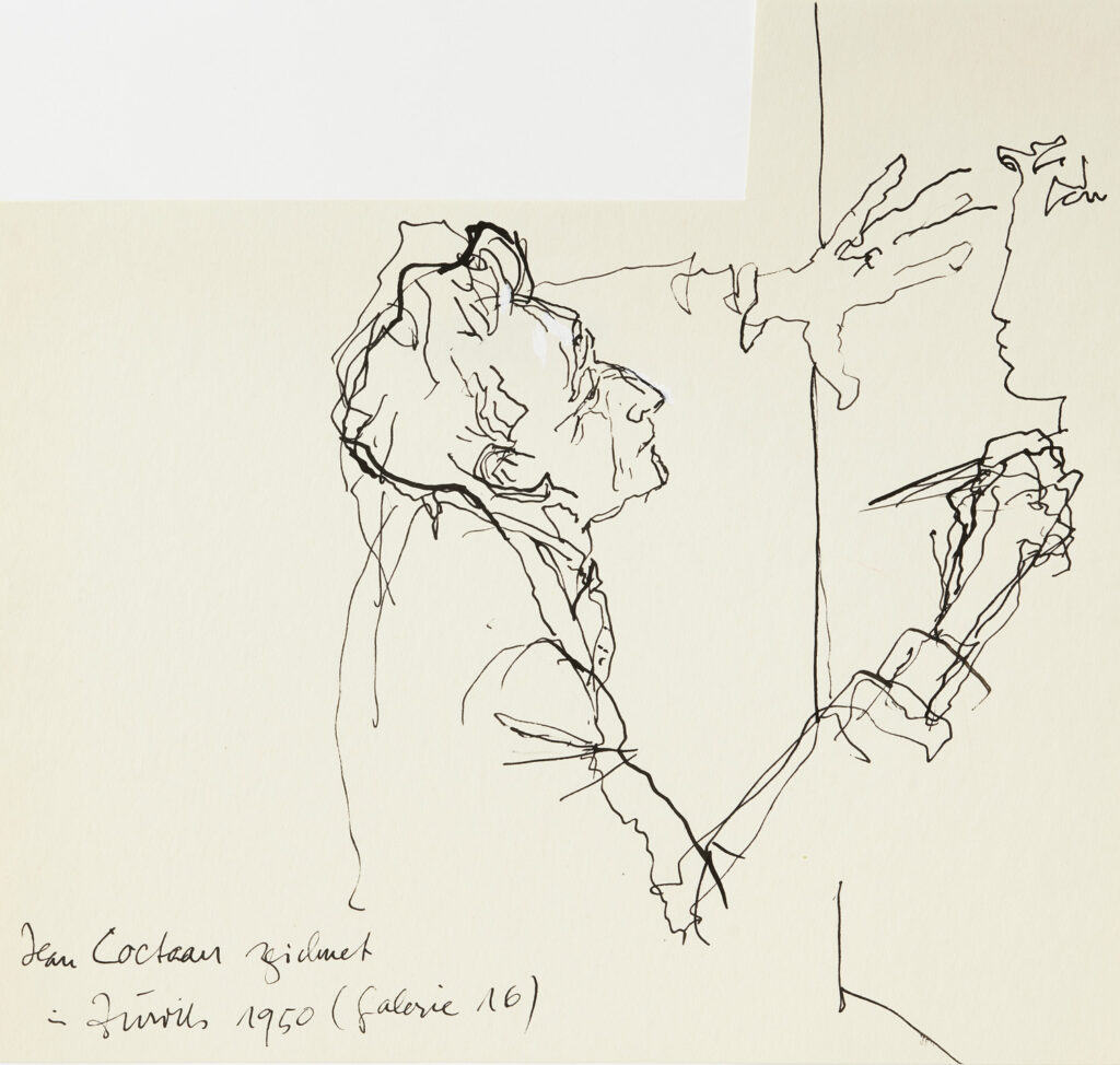 Hanny Fries: Jean Cocteau, 1950, Tusche auf Papier, Inv.Nr. HF 884.3. Foto: Reto Pedrini © Stiftung Righini-Fries Zürich Hanny Fries: Jean Cocteau, 1950, Tusche auf Papier, Inv.Nr. HF 884.3. Foto: Reto Pedrini © Stiftung Righini-Fries Zürich