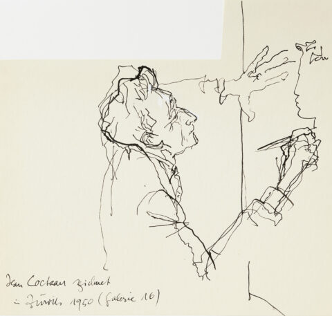Hanny Fries: Jean Cocteau, 1950, Tusche auf Papier, Inv.Nr. HF 884.3. Foto: Reto Pedrini © Stiftung Righini-Fries Zürich