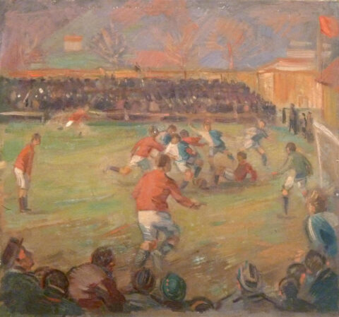 Willy Fries: Fussball III, 1930, Öl auf Karton, Inv.Nr. WF 164.3. © Stiftung Righini-Fries Zürich