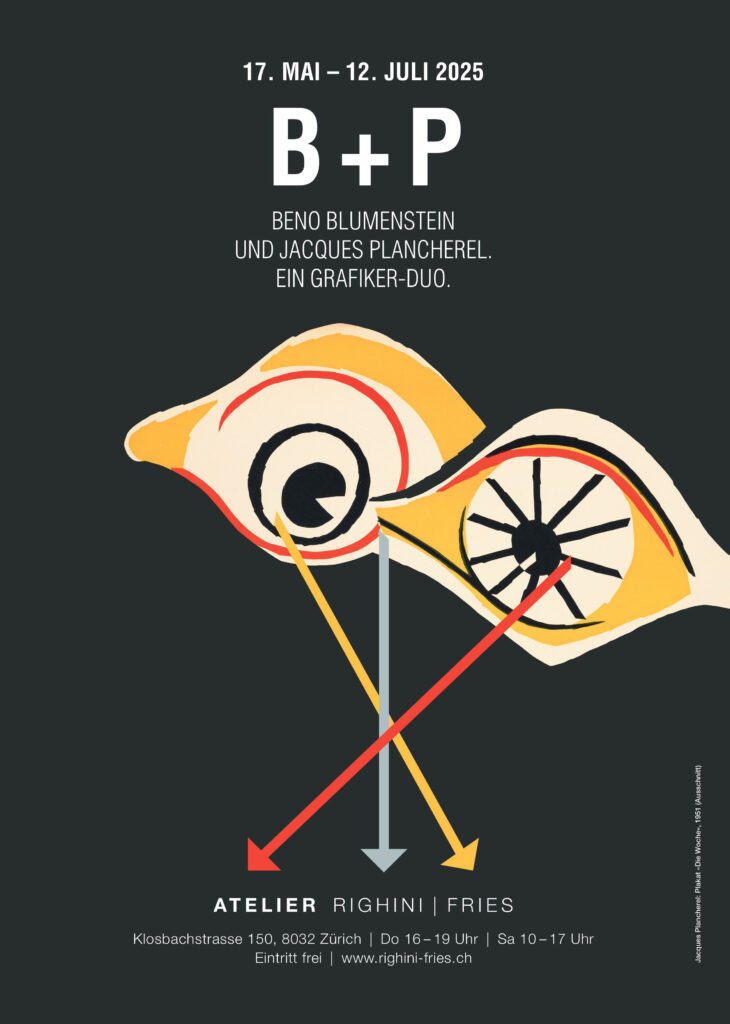 Ausstellungsplakat Atelier Righini Fries nach einer Vorlage von Jacques Plancherel, 2025. © Tschirren Schellenberg