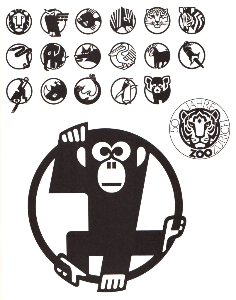 Jacques Plancherel: Übersicht über verschiedene Tier-Piktogramme, ohne Datum. Archiv Zoo Zürich Jacques Plancherel: Übersicht über verschiedene Tier-Piktogramme, ohne Datum. Archiv Zoo Zürich