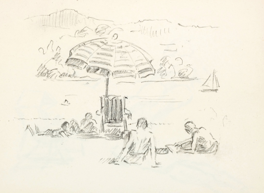 Willy Fries: Ohne Titel (Am Strand von Certenago), 1950, Bleistift auf Papier, Inv.Nr. WF SB 31.8. Foto: Reto Pedrini © Stiftung Righini-Fries Zürich