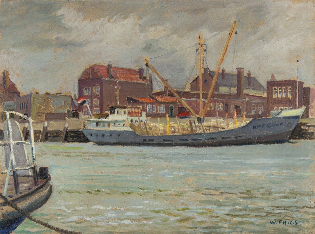 Willy Fries: Hafen von Scheveningen, um 1952, Öl auf Karton, Inv.Nr. WF 469. Foto: Art Conservation, Becker © Stiftung Righini-Fries Zürich Willy Fries: Hafen von Scheveningen, um 1952, Öl auf Karton, Inv.Nr. WF 469. Foto: Art Conservation, Becker © Stiftung Righini-Fries Zürich