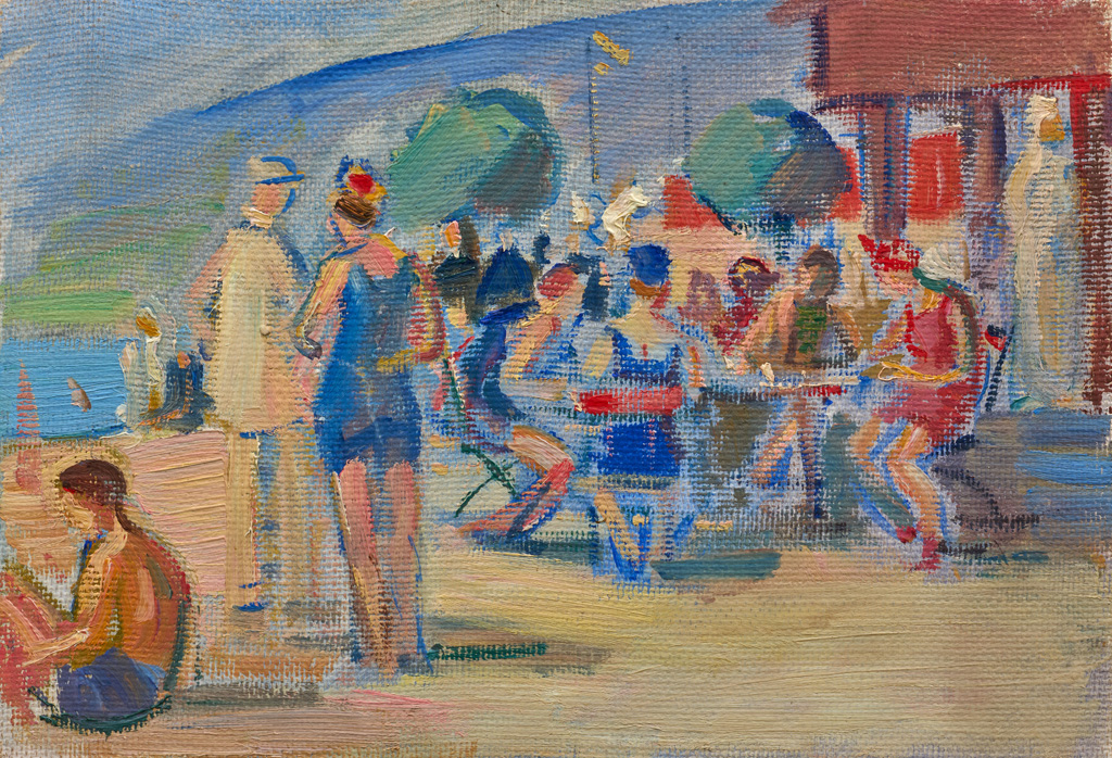 Willy Fries: Ohne Titel [Strandcafé], ohne Datum, Öl auf Leinwand, 17 x 24 cm, Inv. Nr. WF 351. Foto: Reto Pedrini © Stiftung Righini-Fries Zürich